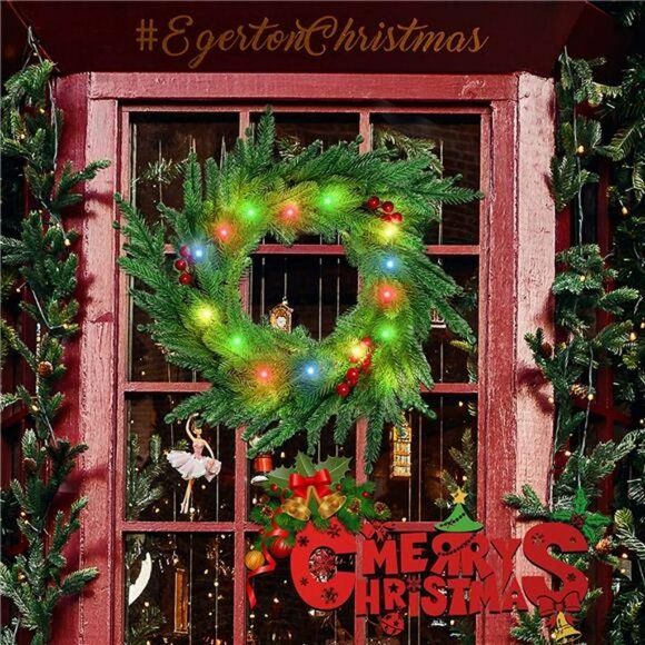 Colorful Christmas Front Door Wreath, 80 LED Lighted Christmas Decorations - Picture 5 of 6